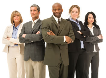 group of people lined up in business suits